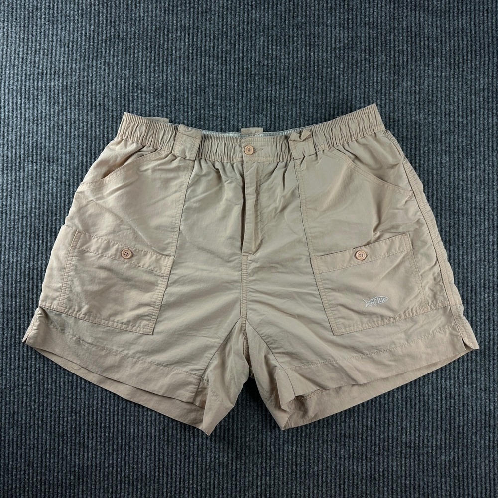 AFTCO American Fishing Tackle Co Mens Tan Khaki Fishing Shorts Size 38 Elastic